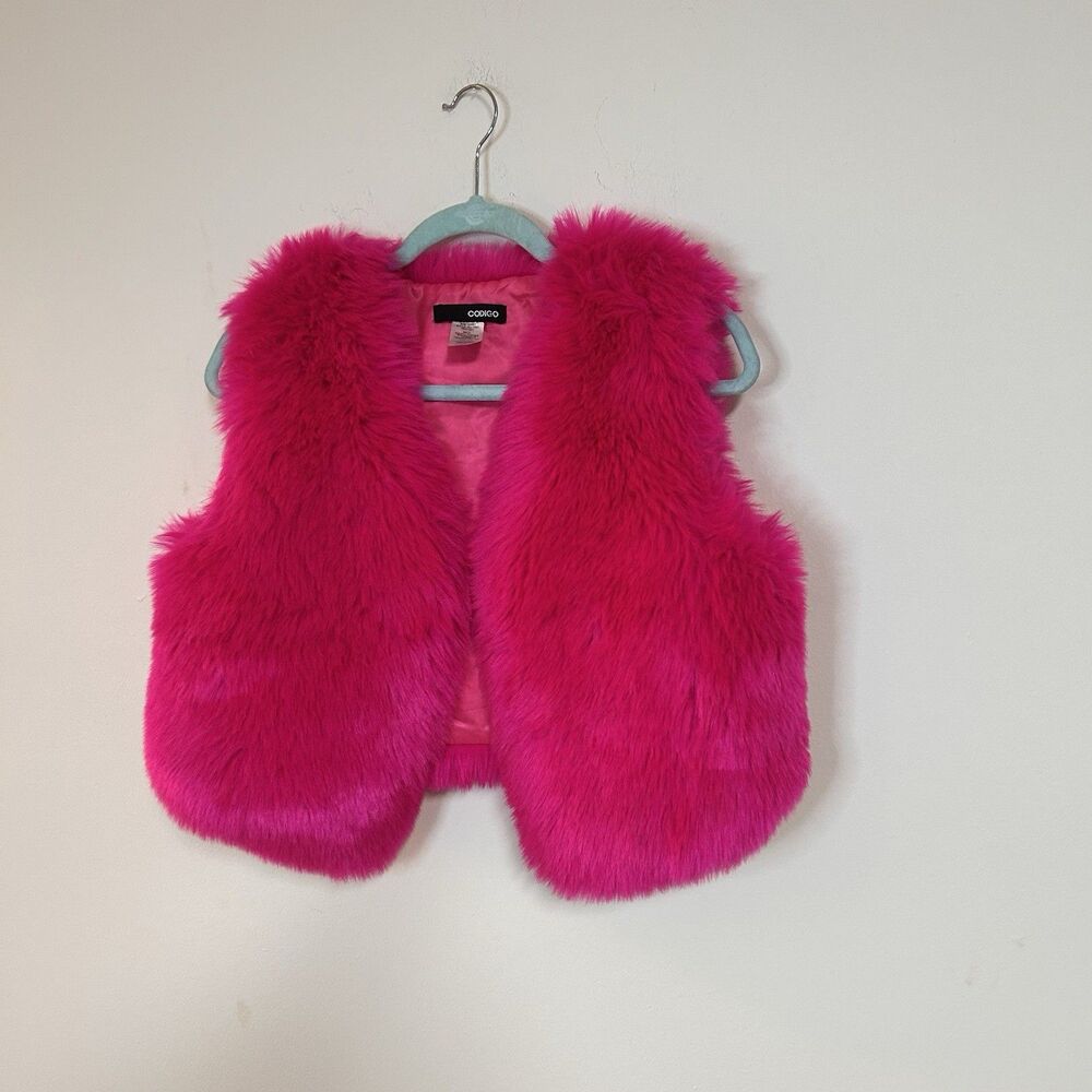 Hot Pink Faux Fur Vest Women S/M CODIGO Cropped Open Front Statement - Picture 2 of 8